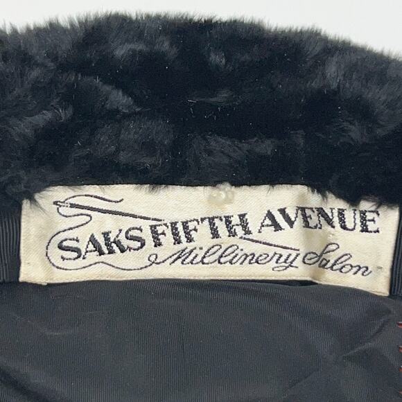 Vintage Saks Fifth Avenue Black Faux Fur Pillbox Hat Millinery Salon Combs OSFA main image 8